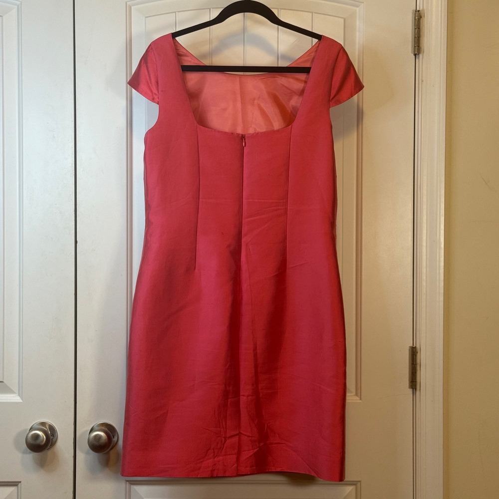 J. Crew Collection Silk Sheath Dress Coral Pink Cap Sleeve Square Back Sz 6 NWT - Picture 3 of 11